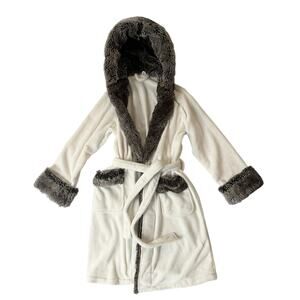 Pottery Barn Faux Fur Trim Hooded Robe One Size Fits Most